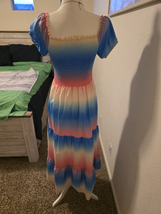 SHEIN Pastel Rainbow Off-Shoulder Maxi Dress - Picture 12 of 15